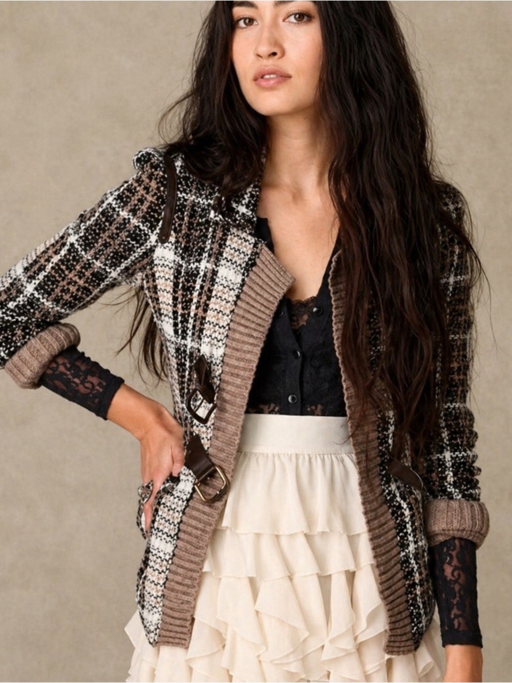 Vintage Free People Wool Blend Plaid Jacket 2000s Boho Heritage Coat Size 6